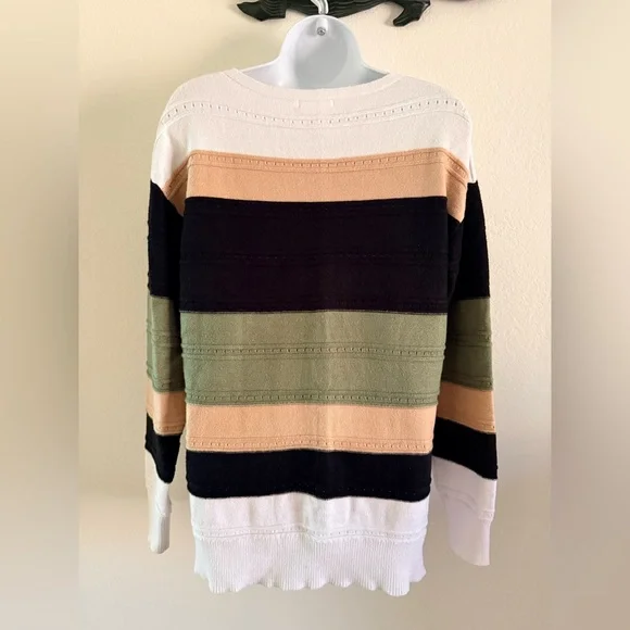 Zeagoo Women's Sweater with Black, Green, and Tan Stripes - Picture 3 of 4